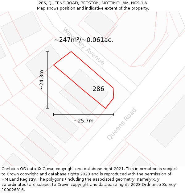 286, QUEENS ROAD, BEESTON, NOTTINGHAM, NG9 1JA: Plot and title map