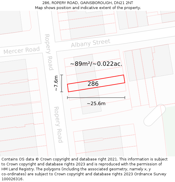 286, ROPERY ROAD, GAINSBOROUGH, DN21 2NT: Plot and title map