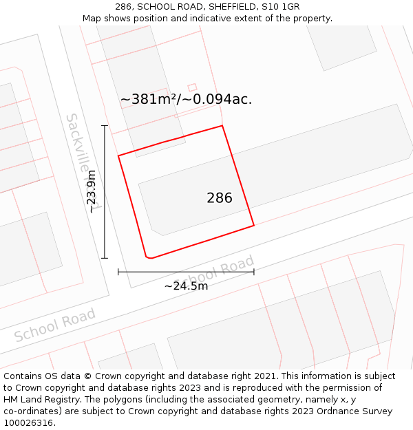 286, SCHOOL ROAD, SHEFFIELD, S10 1GR: Plot and title map