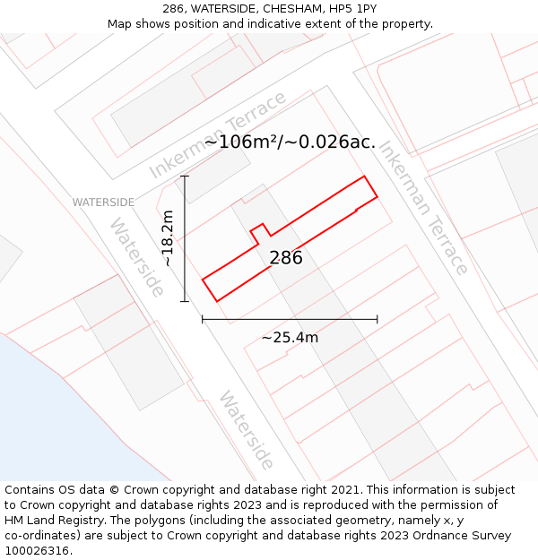 286, WATERSIDE, CHESHAM, HP5 1PY: Plot and title map