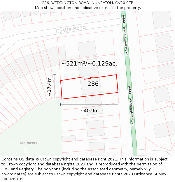 286, WEDDINGTON ROAD, NUNEATON, CV10 0ER: Plot and title map