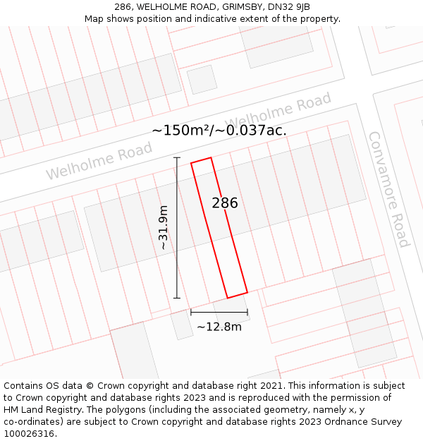 286, WELHOLME ROAD, GRIMSBY, DN32 9JB: Plot and title map