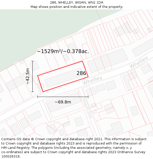 286, WHELLEY, WIGAN, WN2 1DA: Plot and title map