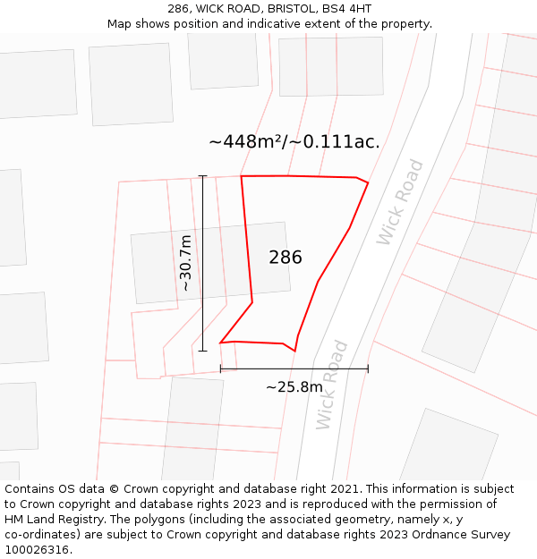 286, WICK ROAD, BRISTOL, BS4 4HT: Plot and title map