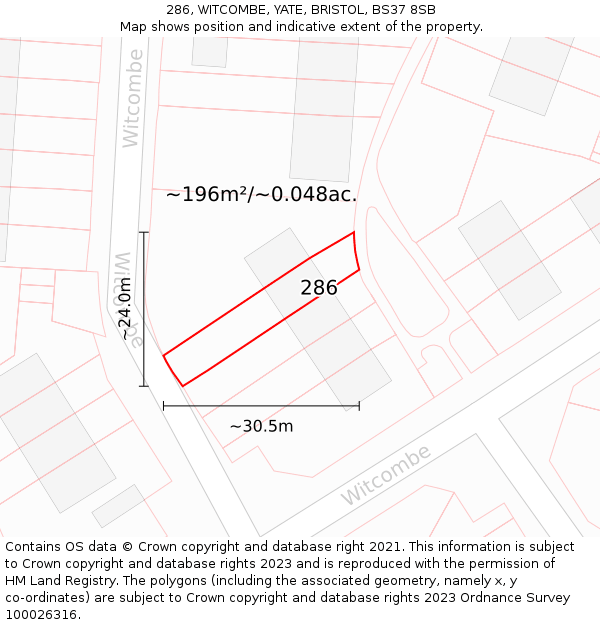 286, WITCOMBE, YATE, BRISTOL, BS37 8SB: Plot and title map