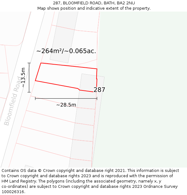 287, BLOOMFIELD ROAD, BATH, BA2 2NU: Plot and title map