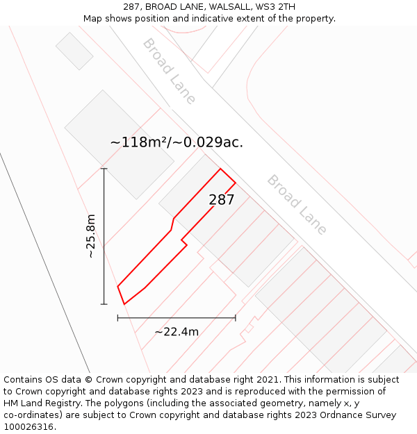 287, BROAD LANE, WALSALL, WS3 2TH: Plot and title map