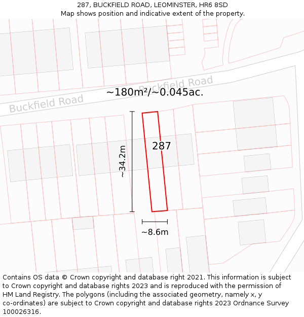 287, BUCKFIELD ROAD, LEOMINSTER, HR6 8SD: Plot and title map