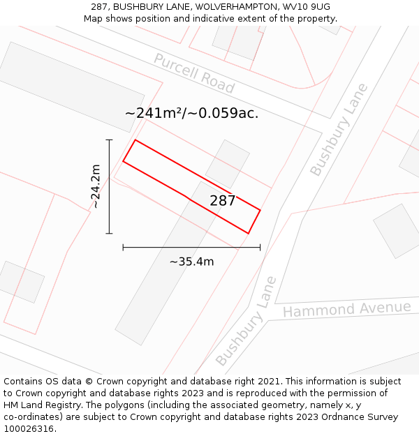 287, BUSHBURY LANE, WOLVERHAMPTON, WV10 9UG: Plot and title map