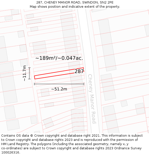 287, CHENEY MANOR ROAD, SWINDON, SN2 2PE: Plot and title map