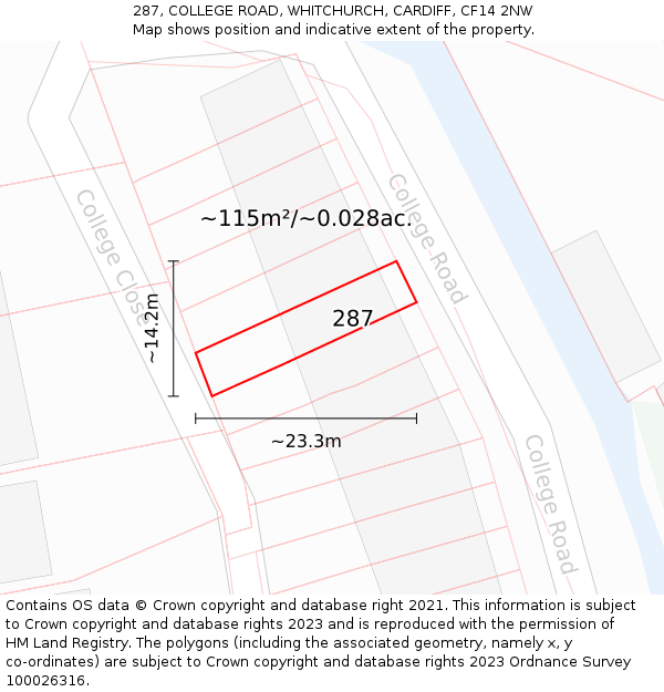 287, COLLEGE ROAD, WHITCHURCH, CARDIFF, CF14 2NW: Plot and title map