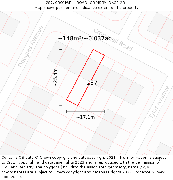 287, CROMWELL ROAD, GRIMSBY, DN31 2BH: Plot and title map