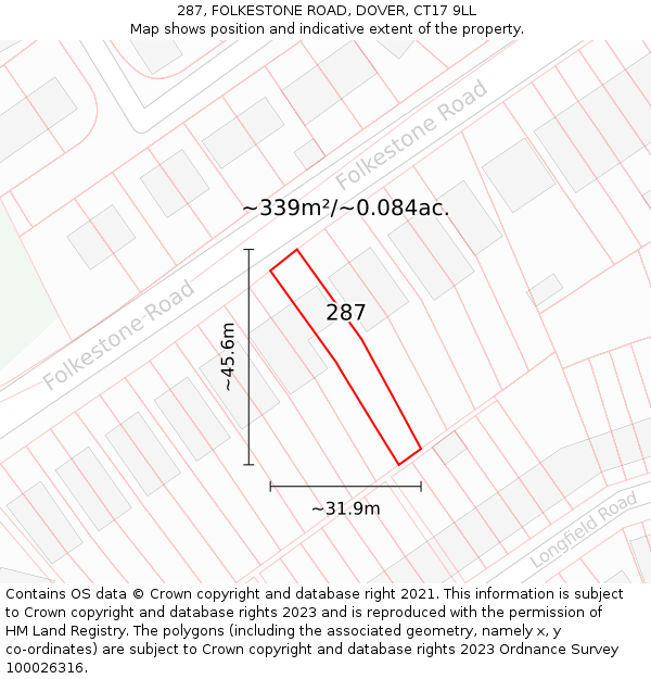 287, FOLKESTONE ROAD, DOVER, CT17 9LL: Plot and title map