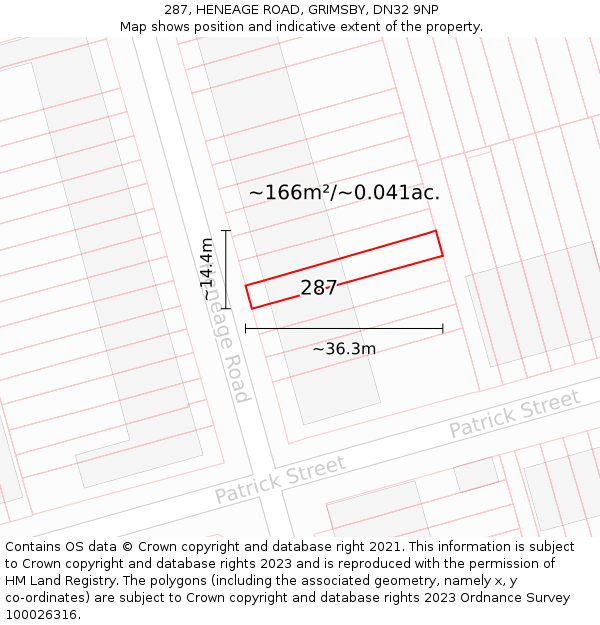287, HENEAGE ROAD, GRIMSBY, DN32 9NP: Plot and title map