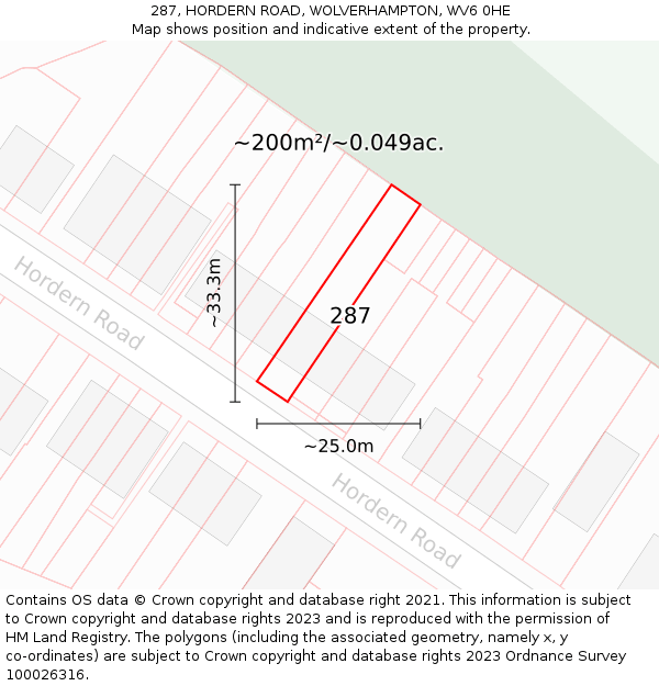 287, HORDERN ROAD, WOLVERHAMPTON, WV6 0HE: Plot and title map