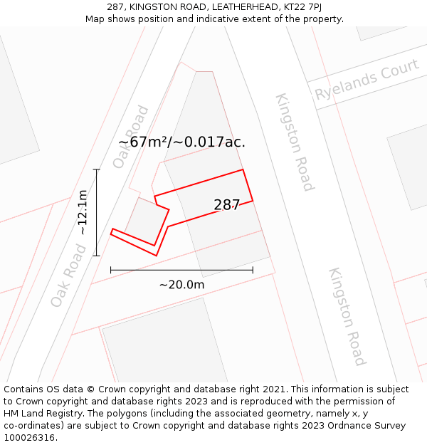287, KINGSTON ROAD, LEATHERHEAD, KT22 7PJ: Plot and title map