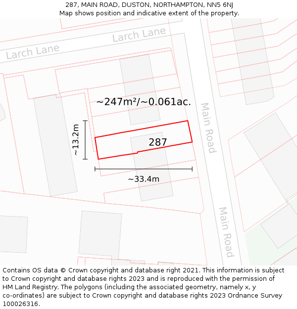 287, MAIN ROAD, DUSTON, NORTHAMPTON, NN5 6NJ: Plot and title map