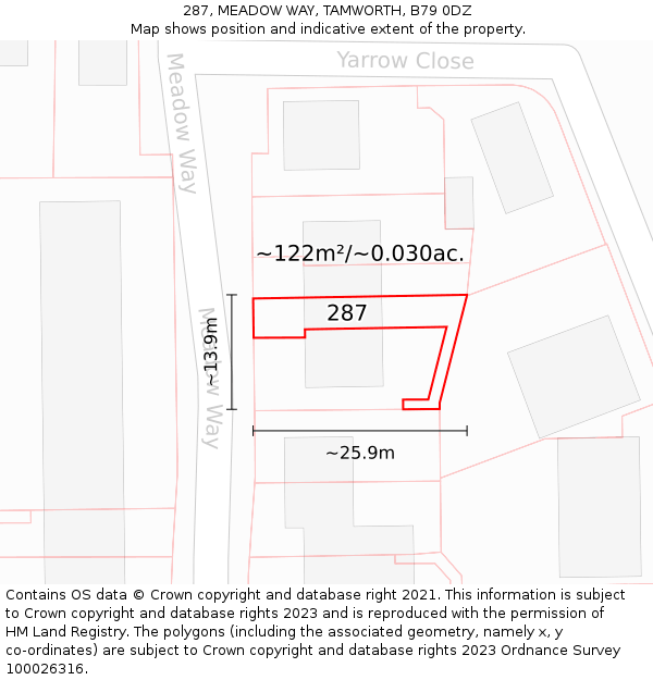 287, MEADOW WAY, TAMWORTH, B79 0DZ: Plot and title map