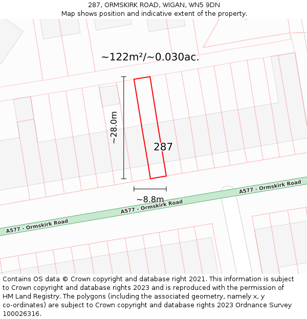 287, ORMSKIRK ROAD, WIGAN, WN5 9DN: Plot and title map
