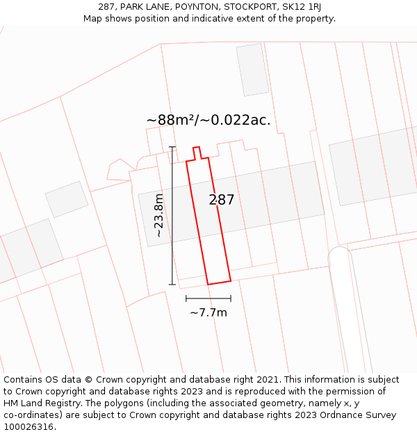 287, PARK LANE, POYNTON, STOCKPORT, SK12 1RJ: Plot and title map