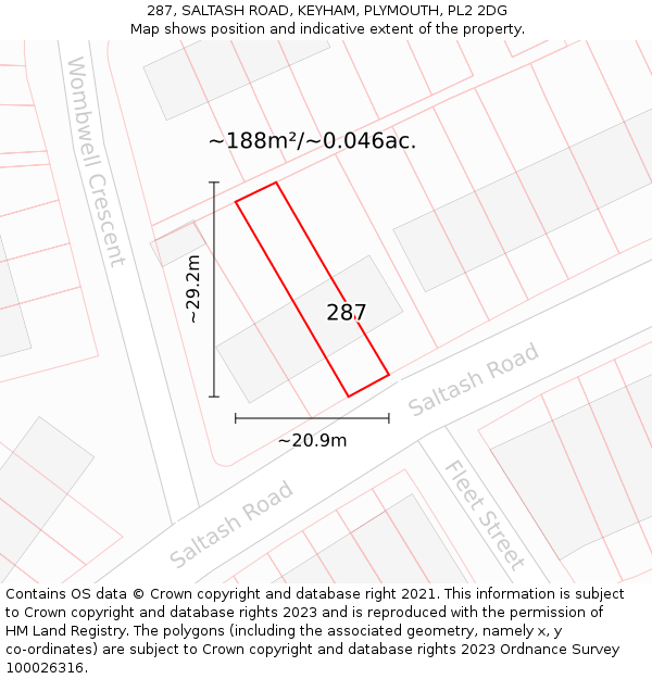 287, SALTASH ROAD, KEYHAM, PLYMOUTH, PL2 2DG: Plot and title map