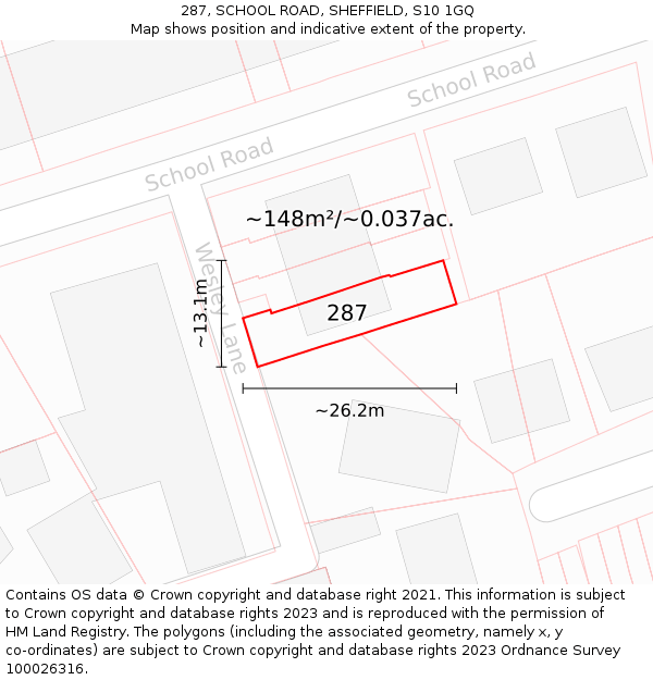 287, SCHOOL ROAD, SHEFFIELD, S10 1GQ: Plot and title map