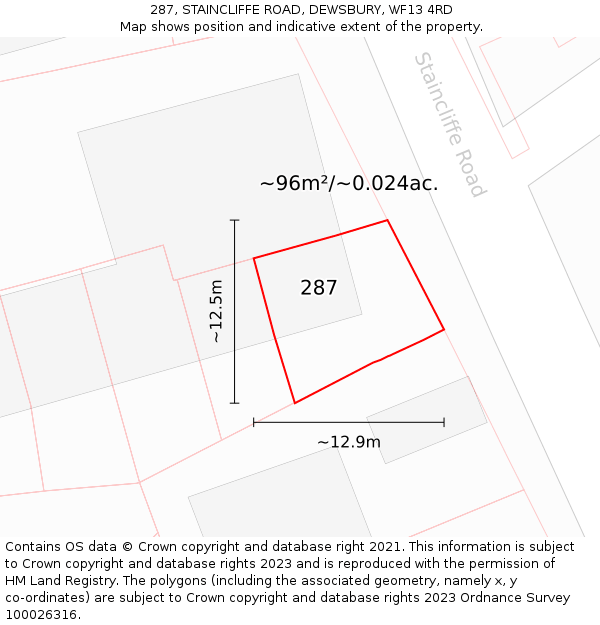 287, STAINCLIFFE ROAD, DEWSBURY, WF13 4RD: Plot and title map