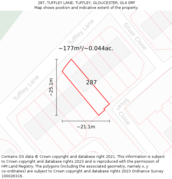 287, TUFFLEY LANE, TUFFLEY, GLOUCESTER, GL4 0RP: Plot and title map