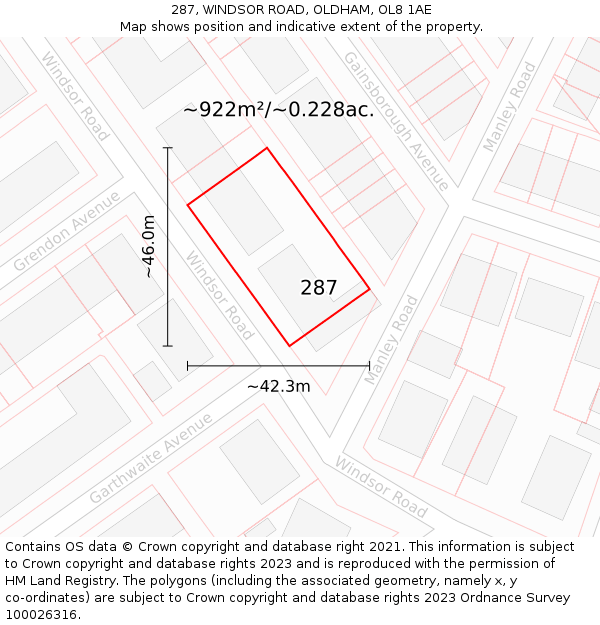 287, WINDSOR ROAD, OLDHAM, OL8 1AE: Plot and title map