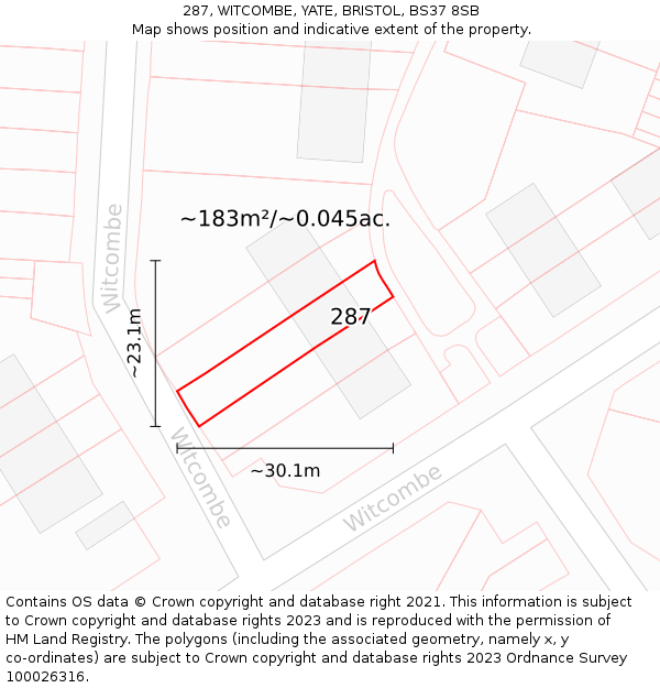 287, WITCOMBE, YATE, BRISTOL, BS37 8SB: Plot and title map