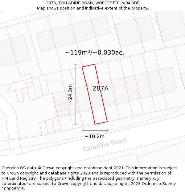 287A, TOLLADINE ROAD, WORCESTER, WR4 9BB: Plot and title map