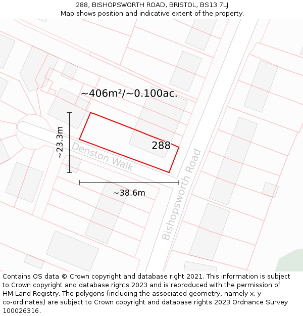 288, BISHOPSWORTH ROAD, BRISTOL, BS13 7LJ: Plot and title map