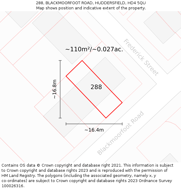 288, BLACKMOORFOOT ROAD, HUDDERSFIELD, HD4 5QU: Plot and title map