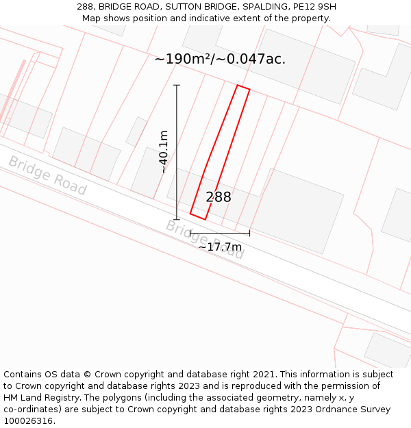 288, BRIDGE ROAD, SUTTON BRIDGE, SPALDING, PE12 9SH: Plot and title map