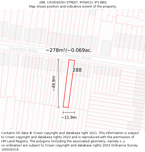 288, CAVENDISH STREET, IPSWICH, IP3 8BQ: Plot and title map