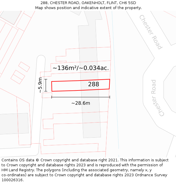 288, CHESTER ROAD, OAKENHOLT, FLINT, CH6 5SD: Plot and title map