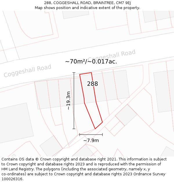288, COGGESHALL ROAD, BRAINTREE, CM7 9EJ: Plot and title map