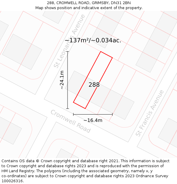 288, CROMWELL ROAD, GRIMSBY, DN31 2BN: Plot and title map