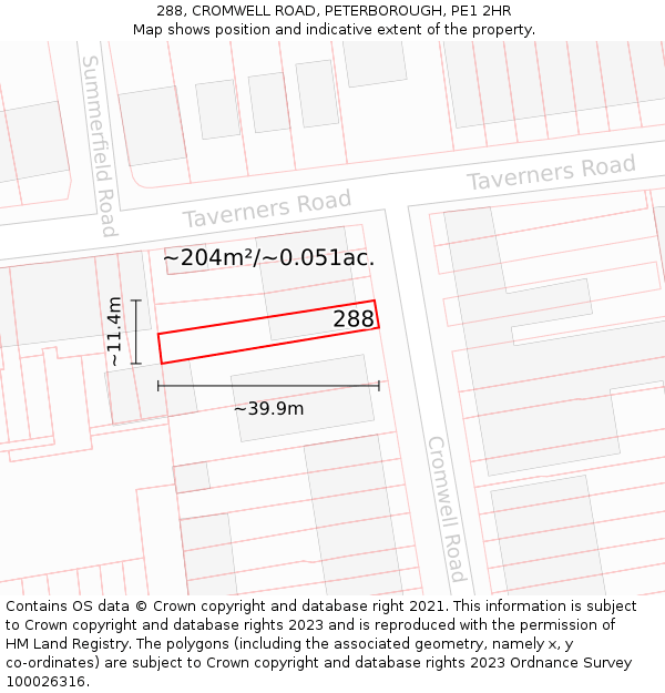 288, CROMWELL ROAD, PETERBOROUGH, PE1 2HR: Plot and title map