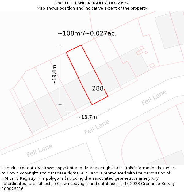 288, FELL LANE, KEIGHLEY, BD22 6BZ: Plot and title map