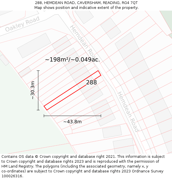 288, HEMDEAN ROAD, CAVERSHAM, READING, RG4 7QT: Plot and title map