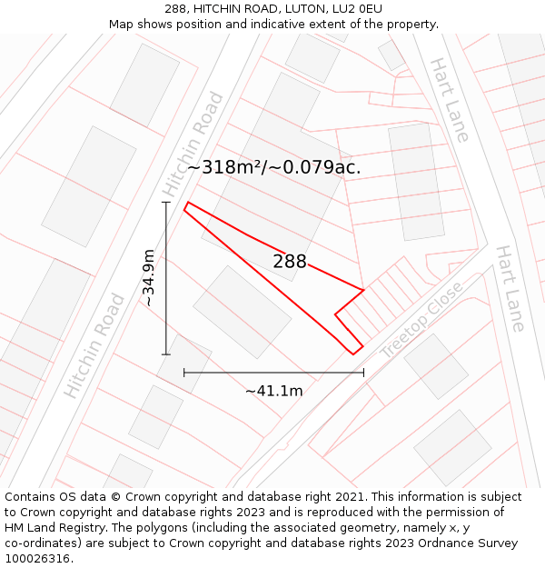 288, HITCHIN ROAD, LUTON, LU2 0EU: Plot and title map