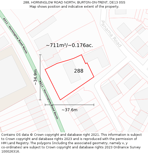 288, HORNINGLOW ROAD NORTH, BURTON-ON-TRENT, DE13 0SS: Plot and title map
