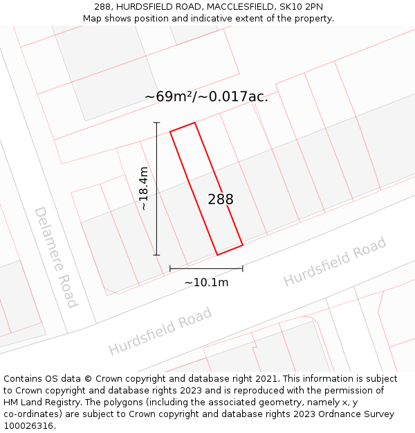 288, HURDSFIELD ROAD, MACCLESFIELD, SK10 2PN: Plot and title map