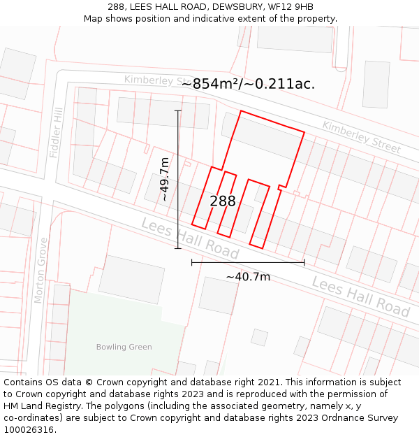 288, LEES HALL ROAD, DEWSBURY, WF12 9HB: Plot and title map