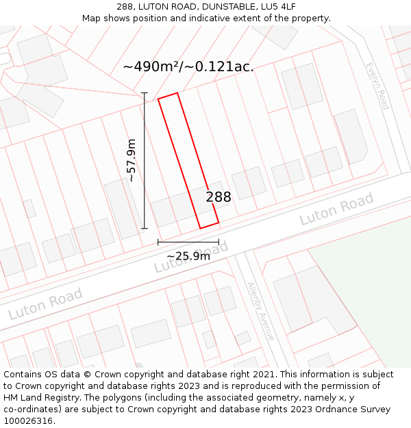 288, LUTON ROAD, DUNSTABLE, LU5 4LF: Plot and title map