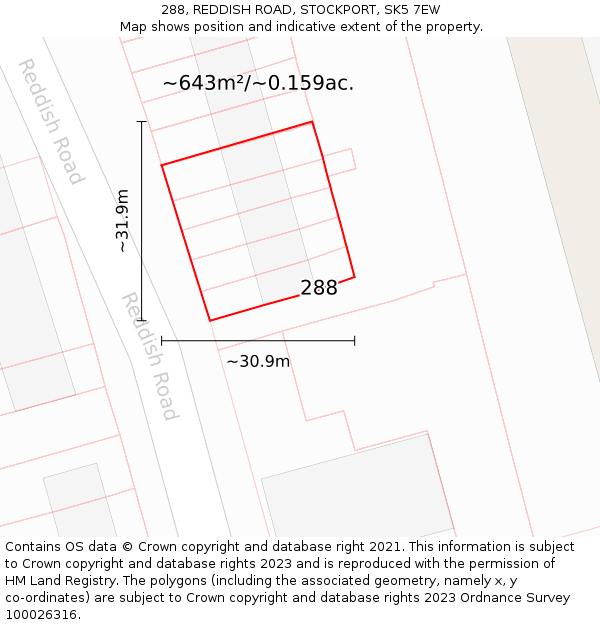 288, REDDISH ROAD, STOCKPORT, SK5 7EW: Plot and title map