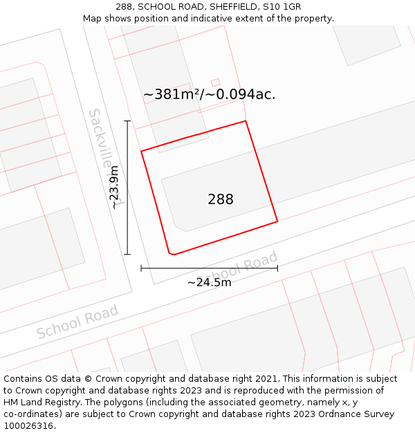 288, SCHOOL ROAD, SHEFFIELD, S10 1GR: Plot and title map