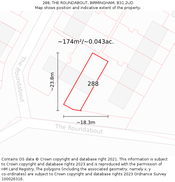288, THE ROUNDABOUT, BIRMINGHAM, B31 2UD: Plot and title map