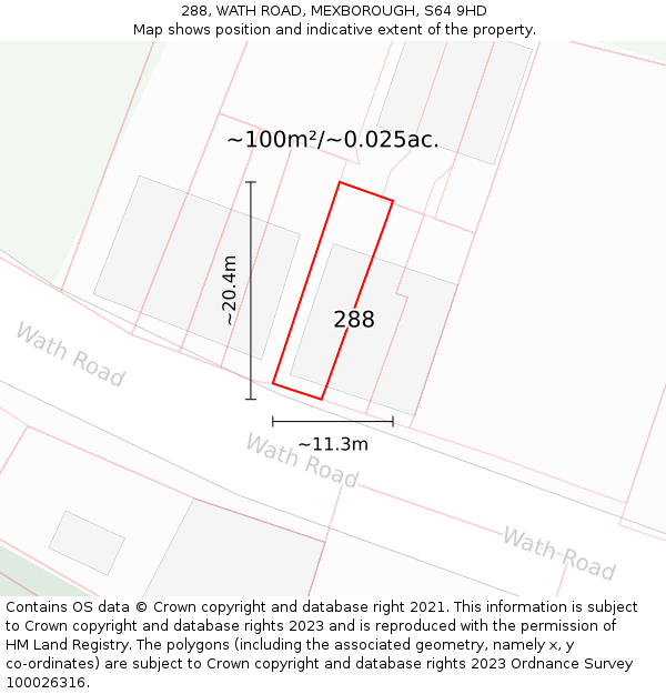 288, WATH ROAD, MEXBOROUGH, S64 9HD: Plot and title map